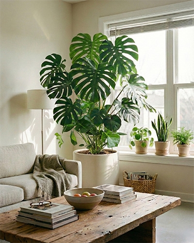 Monstera deliciosa, confortablement installé en intérieur.